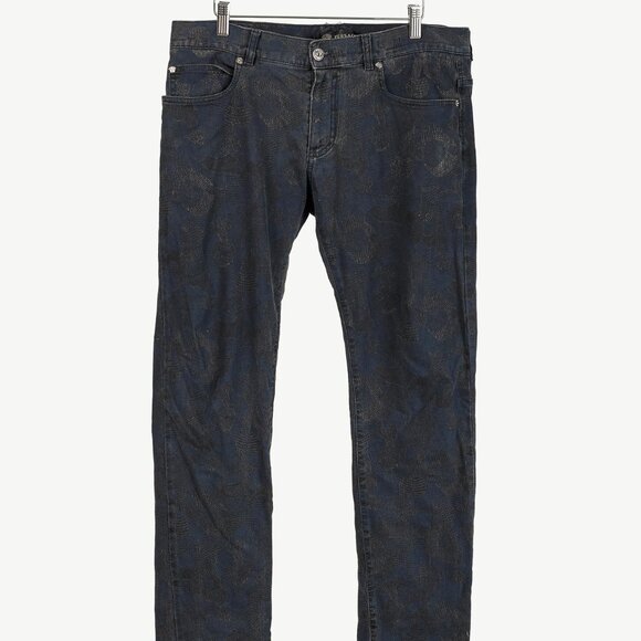 Versace Cody Navy & Black Jacquard Slim-Fit Jeans - Picture 2 of 16